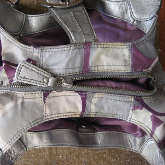 Authentic COACH Soho Satin Scarf Print Bag, Purple Silver, ##F17406 - Picture 6 of 13